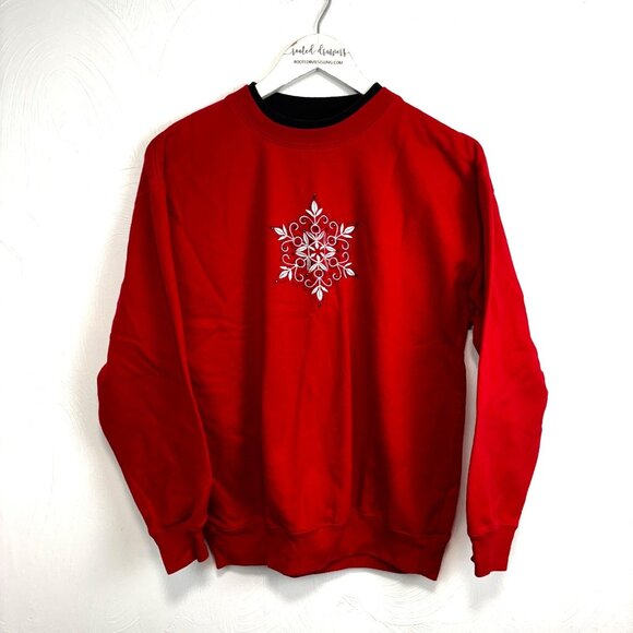 Vintage Christmas Sweatshirt Red Snowflake Pullover Holiday 90s MCC Sportswear - Picture 1 of 6